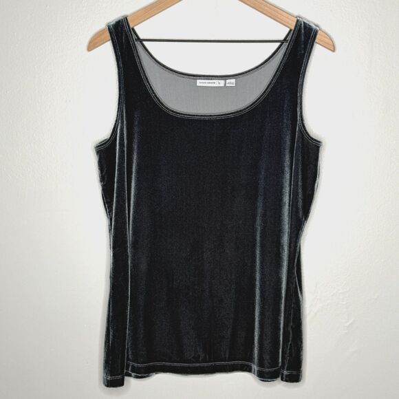 Susan Graver Womens Velvet Tank Top Large Gray Velour Square Neck Office‎ Event - Picture 1 of 7